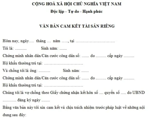 cam ket tai san rieng