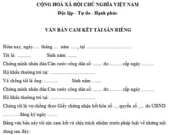 cam ket tai san rieng