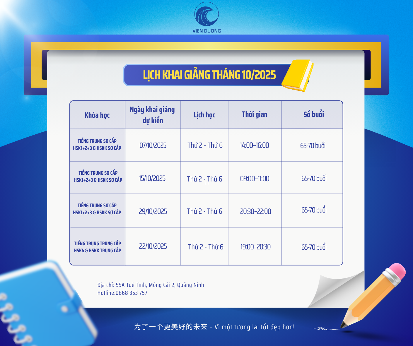Lịch khai giảng dự kiến tháng 10/2025 Trung tâm Ngoại ngữ Viễn Dương 1 Lich khai giang thang 102025 VD 1