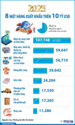 nam 2025 8 mat hang xuat khau tren 10 ty usd