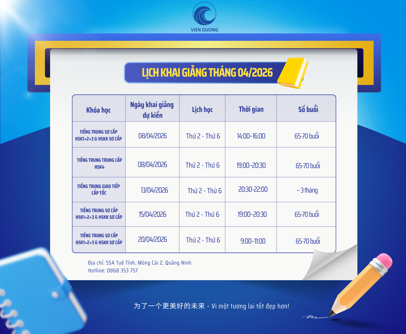 Lịch khai giảng dự kiến tháng 04/2026 Trung tâm Ngoại ngữ Viễn Dương 1 Lich khai giang thang 042026 VD