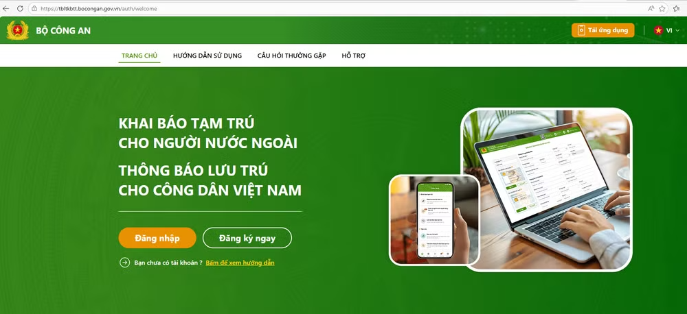 Triển khai phần mềm khai báo tạm trú cho người nước ngoài<br>越南部署外国人暂住申报软件 2 khai bao